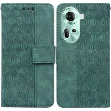 Per OPPO Reno11 Custodia per telefono in pelle goffrata geometrica globale (verde)