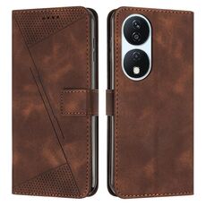Custodia per telefono in pelle For Honor X7b Dream Triangle con cordino (marrone)