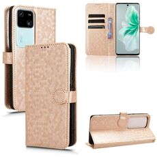 Custodia per telefono in pelle con texture a nido d'ape per vivo S18 Pro 5G / V30 Pro 5G (oro)