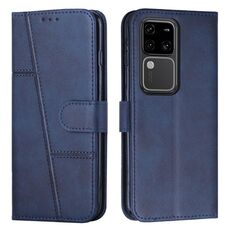 Custodia per telefono in pelle con fibbia in pelle di vitello con cuciture per vivo S18 / S18 Pro (blu)