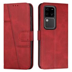 Custodia per telefono in pelle con fibbia in pelle di vitello con cuciture per vivo S18 / S18 Pro (rossa)