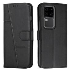 Custodia per telefono in pelle con fibbia in pelle di vitello con cuciture per vivo S18 / S18 Pro (nera)