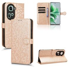 Per OPPO Reno 11 5G Custodia per telefono in pelle con texture globale a nido d'ape (oro)