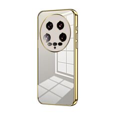 Per Xiaomi 14 Custodia per telefono con foro fine con placcatura ultra trasparente (oro)
