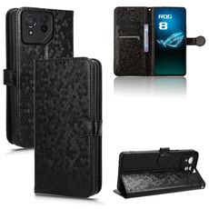 Custodia per telefono in pelle con texture a nido d'ape per Asus ROG Phone 8 (nera)