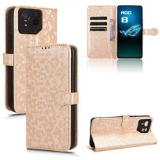 Custodia per telefono in pelle con texture a nido d'ape per Asus ROG Phone 8 Pro (oro)
