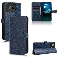 Custodia per telefono in pelle con texture a nido d'ape per Asus ROG Phone 8 Pro (blu)
