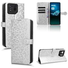 Custodia per telefono in pelle con texture a nido d'ape per Asus ROG Phone 8 Pro (argento)