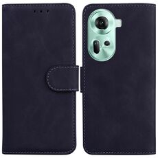 Per OPPO Reno 11 Global Skin Feel Custodia in pelle flip in puro colore (Nero)
