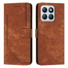 Custodia per telefono in pelle con motivo a strisce Skin Feel per Honor X8b con cordino (marrone)