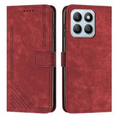 Custodia per telefono in pelle con motivo a strisce Skin Feel per Honor X8b con cordino (rosso)