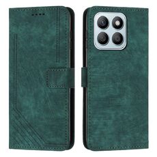 Custodia per telefono in pelle con motivo a strisce Skin Feel per Honor X8b con cordino (verde)