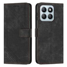 Per Honor X8b Custodia per telefono in pelle con motivo a strisce Skin Feel con cordino (nero)