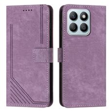 Custodia per cellulare in pelle con motivo a strisce per Honor X8b con cordino (viola)