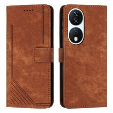 Custodia per telefono in pelle con motivo a strisce per Honor X7b Skin Feel con cordino (marrone)