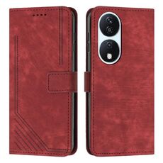Custodia per telefono in pelle con motivo a strisce Skin Feel per Honor X7b con cordino (rosso)