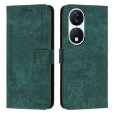 Custodia per telefono in pelle con motivo a strisce Skin Feel per Honor X7b con cordino (verde)
