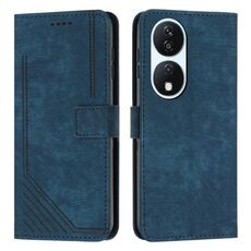 Per Honor X7b Custodia per telefono in pelle con motivo a strisce Skin Feel con cordino (blu)