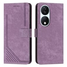 Custodia per telefono in pelle con motivo a strisce Skin Feel per Honor X7b con cordino (viola)
