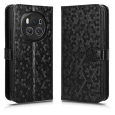Custodia per telefono in pelle con texture a nido d'ape per Honor Magic6 (nera)