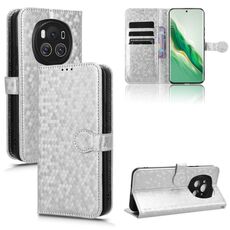 Custodia per telefono in pelle con texture a nido d'ape per Honor Magic6 (argento)