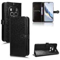 Custodia per telefono in pelle con texture a nido d'ape per Honor Magic6 Pro (nera)
