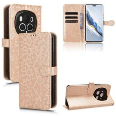 Custodia per telefono in pelle con texture a nido d'ape per Honor Magic6 Pro (oro)