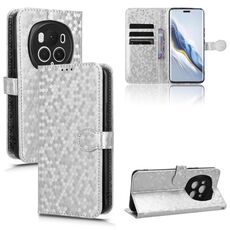 Custodia per telefono in pelle con texture a nido d'ape per Honor Magic6 Pro (argento)