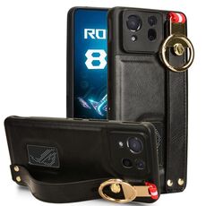 Custodia posteriore in pelle con cinturino per telefono Asus ROG Phone 8 (nera)