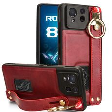 Custodia posteriore in pelle con cinturino per telefono Asus ROG Phone 8 (rossa)