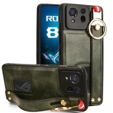 Custodia per telefono posteriore in pelle con cinturino per Asus ROG Phone 8 Pro (verde)