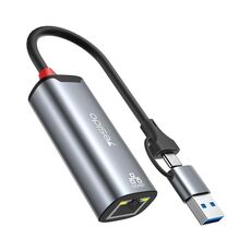 Yesido HB26 Adattatore 2 in 1 da USB+USB-C/Tipo-C a Ethernet (grigio)
