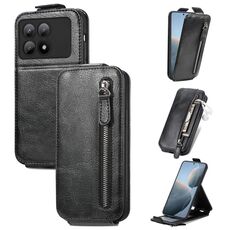 Per Xiaomi Redmi K70E Custodia per cellulare in pelle con chiusura verticale a portafoglio con cerniera (nera)