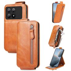 Per Xiaomi Redmi K70E Custodia per cellulare in pelle con cerniera verticale a portafoglio (marrone)
