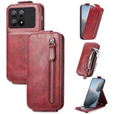 Per Xiaomi Redmi K70E Custodia per cellulare in pelle con chiusura verticale a portafoglio con cerniera (rossa)