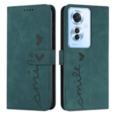 Per OPPO Reno11 F Skin Feel Custodia per telefono in pelle goffrata a cuore con cordino lungo (verde)