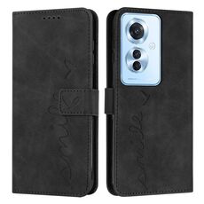 Per OPPO Reno11 F Custodia per cellulare in pelle con sensazione di pelle in rilievo a forma di cuore con cordino lungo (nero)