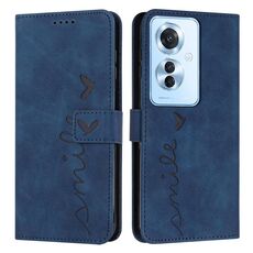 Per OPPO Reno11 F Skin Feel Custodia per telefono in pelle goffrata a cuore con cordino lungo (blu)