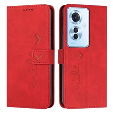 Per OPPO Reno11 F Skin Feel Custodia per telefono in pelle goffrata a forma di cuore con cordino lungo (Rosso)
