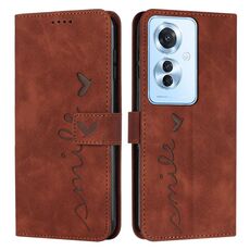 Per OPPO Reno11 F Skin Feel Custodia per telefono in pelle goffrata a cuore con cordino lungo (marrone)