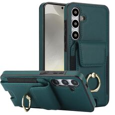 Custodia per telefono con supporto ad anello per borsa elastica per Samsung Galaxy S24+ 5G (verde scuro)