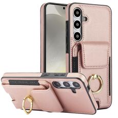 Per Samsung Galaxy S24+ 5G Borsa per carte elastica Custodia per telefono con anello (oro rosa)