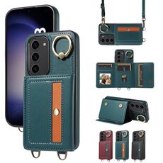 Per Samsung Galaxy S23+ 5G Borsa a tracolla con portafoglio Porta anello Custodia in pelle per telefono (verde)