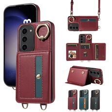 Per Samsung Galaxy S23+ 5G Borsa a portafoglio con tracolla Custodia ad anello in pelle per telefono(Rosso)