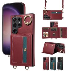 Per Samsung Galaxy S24 Ultra 5G Borsa a tracolla Portafoglio Porta anello Custodia in pelle per telefono(Rosso)