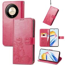 Custodia per telefono in pelle goffrata con chiusura a quattro foglie per Honor X9b (magenta)