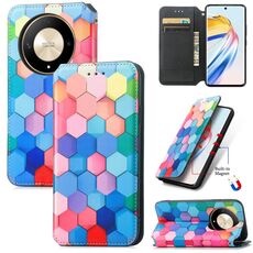 Per Honor X9b CaseNeo Custodia per telefono in pelle magnetica colorata (cubo colorato)