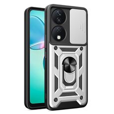 Per Honor X7b Custodia scorrevole per fotocamera Design TPU + Custodia per PC (Argento)