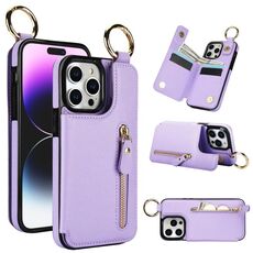Custodia per telefono per iPhone 15 Pro Litchi Texture Zipper doppia fibbia (viola)