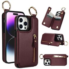 Custodia per telefono per iPhone 15 Pro Litchi Texture Zipper doppia fibbia (rosso bordeaux)